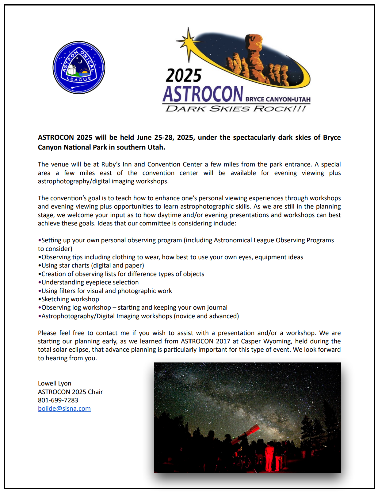 Astrocon 2025 Flyer Astronomical League